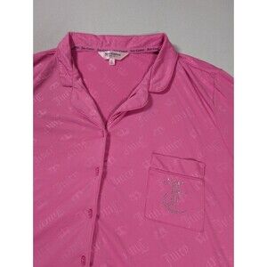 Juicy Couture Sleepwear Size XL Pajama Button Front Shirt Pink Top AOP Crown